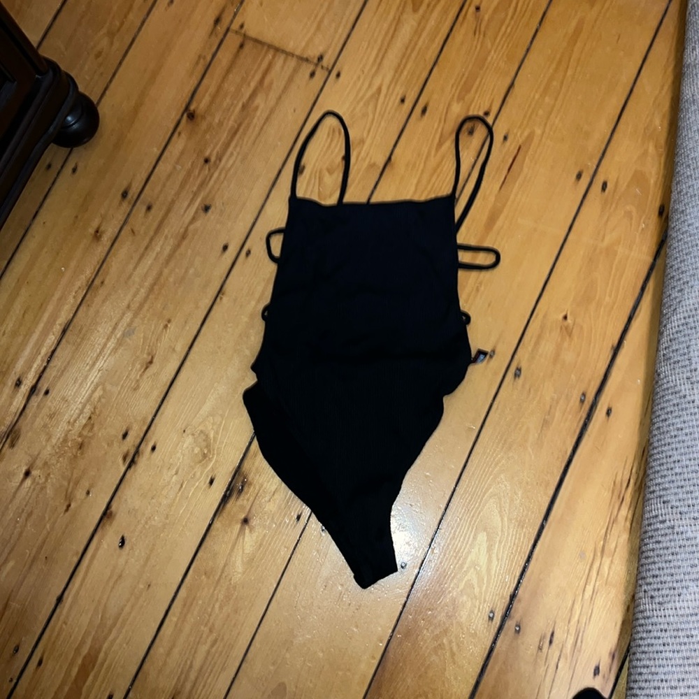 Black caged back bodysuit
